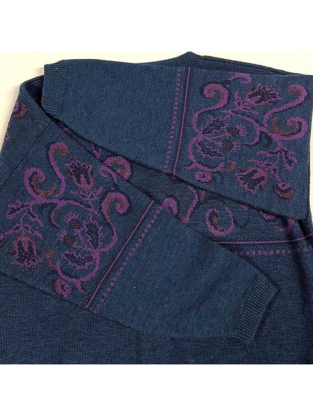 Vintage Pendleton Jacquard Knit Wool Cardigan Sweater Sz XL Teal Purple Floral - Picture 10 of 10